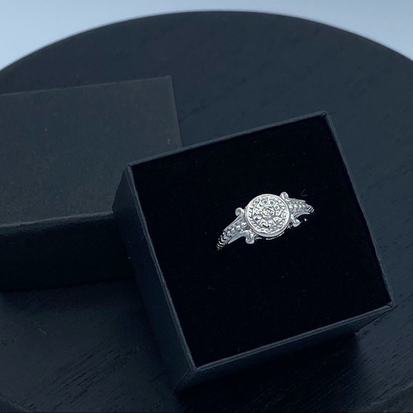 LOVELY White Sapphire Victorian Sterling Silver Scroll Ring Size 7 - Picture 4 of 6